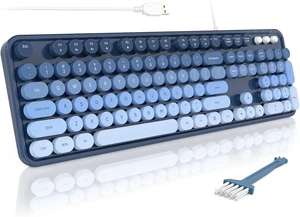 Computer Keyboards Wired, Plug Play USB Full Size Typewriter Keyboard, Cute Colorful Aesthetic Keyboard with Foldable Stands for Windows PC Laptop (Purple Gradient) Azure Blue Computer Keyboards Wired, Plug Play USB Full Size Typewriter Keyboard, Cute Colorful Aesthetic Keyboard with Foldable Stands for Windows PC Laptop (Purple Gradient) Azure Blue