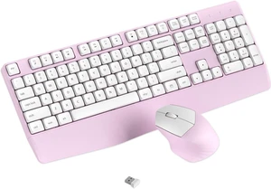 Ergonomic Wireless Keyboard and Mouse Combo with Wrist Rest (Black Coffee) | COVEVA Full Size Keyboard with 12 Dedicated Shortcuts, Smart Auto-Sleep, 2.4GHz Receiver, Natural Typing for PC Laptop Pink Ergonomic Wireless Keyboard and Mouse Combo with Wrist Rest (Black Coffee) | COVEVA Full Size Keyboard with 12 Dedicated Shortcuts, Smart Auto-Sleep, 2.4GHz Receiver, Natural Typing for PC Laptop Pink