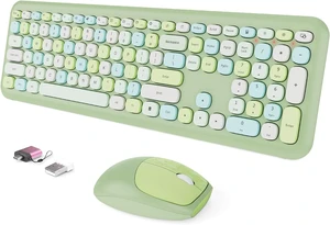 Wireless Keyboard and Mouse Combo, Colorful Ergonomic Full Size Retro Low-Noise Keyboard with Cute keycaps, Compatible with Windows, PC, Perfer for Home and Office Keyboards (Purple) Verdant Green Wireless Keyboard and Mouse Combo, Colorful Ergonomic Full Size Retro Low-Noise Keyboard with Cute keycaps, Compatible with Windows, PC, Perfer for Home and Office Keyboards (Purple) Verdant Green