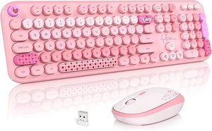 Wireless Keyboard and Mouse, Typewriter Full Size Keyboard with Number Pad and 2 in 1 USB Connected Mouse for Windows 7/8/10, Laptop, Desktop, PC, Computer (Off-White) Pink Mixed Wireless Keyboard and Mouse, Typewriter Full Size Keyboard with Number Pad and 2 in 1 USB Connected Mouse for Windows 7/8/10, Laptop, Desktop, PC, Computer (Off-White) Pink Mixed