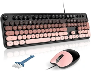 Wired Keyboard and Mouse Combo, Full-Sized Retro Typewriter Computer Keyboards with Cute Cat Mouse for Windows PC Laptop (Black Purple) Black Berry Wired Keyboard and Mouse Combo, Full-Sized Retro Typewriter Computer Keyboards with Cute Cat Mouse for Windows PC Laptop (Black Purple) Black Berry