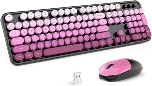 Wireless Keyboard and Mouse Combo, Retro Full Size Typewriter Keyboard with Number Pad and Sport Car Mouse for PC Computer Desktop Laptop Windows (Black Blue) Black Pink Wireless Keyboard and Mouse Combo, Retro Full Size Typewriter Keyboard with Number Pad and Sport Car Mouse for PC Computer Desktop Laptop Windows (Black Blue) Black Pink