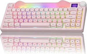 75% Wireless Mechanical Keyboard with Color Multimedia Screen | Gaming Creamy Keyboard, Theme 3-Modes Hot Swappable Key board w/Wrist Rest,SK80 PRO Gasket RGB Custom for Mac/Win,Red Plum K80-Pink 75% Wireless Mechanical Keyboard with Color Multimedia Screen | Gaming Creamy Keyboard, Theme 3-Modes Hot Swappable Key board w/Wrist Rest,SK80 PRO Gasket RGB Custom for Mac/Win,Red Plum K80-Pink