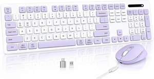 Rechargeable 2.4Ghz Wireless Keyboard and Mouse Combo - Pink | Full Size with Number Pad, 4-Level DPI Adjustable Silent Mouse, Ergonomic Stands, USB-A & USB-C Connectivity, for Windows/Mac Purple Rechargeable 2.4Ghz Wireless Keyboard and Mouse Combo - Pink | Full Size with Number Pad, 4-Level DPI Adjustable Silent Mouse, Ergonomic Stands, USB-A & USB-C Connectivity, for Windows/Mac Purple