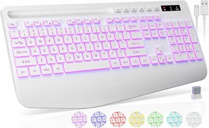 Wireless Keyboard, 7 Colored Backlits, Wrist Rest, Phone Holder-Large Print | Rechargeable Ergonomic Computer Keyboard with Silent Keys, Full Size Lighted Keyboard for Windows, Mac, PC, Laptop White Wireless Keyboard, 7 Colored Backlits, Wrist Rest, Phone Holder-Large Print | Rechargeable Ergonomic Computer Keyboard with Silent Keys, Full Size Lighted Keyboard for Windows, Mac, PC, Laptop White