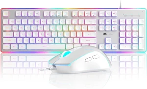 Creamy Gaming Keyboard and Mouse, Purple 104 Keys RGB and 6 Speed RGB Mouse Combo, Pudding Keycaps Silent Computer Keyboard for Computer/PC/Laptop/Mac/Windows/Office White Creamy Gaming Keyboard and Mouse, Purple 104 Keys RGB and 6 Speed RGB Mouse Combo, Pudding Keycaps Silent Computer Keyboard for Computer/PC/Laptop/Mac/Windows/Office White