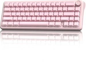 womier L65 60% Brown Mechanical Keyboard with Knob,4000mAh,Tri Mode USB-C/BT5.0/2.4G,RGB Backlit,Hot Swap,Linear Switch,Gasket Mounted Wireless Gaming Keyboard for PC/Mac,Wood Pattern Theme Pink Jelly womier L65 60% Brown Mechanical Keyboard with Knob,4000mAh,Tri Mode USB-C/BT5.0/2.4G,RGB Backlit,Hot Swap,Linear Switch,Gasket Mounted Wireless Gaming Keyboard for PC/Mac,Wood Pattern Theme Pink Jelly