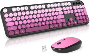 Wireless Keyboard and Mouse, Pink Colorful Round Key Retro Typewriter Keyboards, USB Wireless 2.4G Full Size Keyboard and Cute Mice Combo for Computer, Laptop, PC, Chromebook, Smart TV Wireless Keyboard and Mouse, Pink Colorful Round Key Retro Typewriter Keyboards, USB Wireless 2.4G Full Size Keyboard and Cute Mice Combo for Computer, Laptop, PC, Chromebook, Smart TV