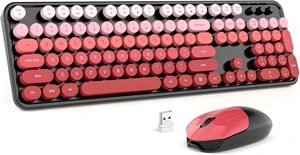 Wireless Keyboard and Mouse, Pink Colorful Round Key Retro Typewriter Keyboards, USB Wireless 2.4G Full Size Keyboard and Cute Mice Combo for Computer, Laptop, PC, Chromebook, Smart TV Wireless Keyboard and Mouse, Pink Colorful Round Key Retro Typewriter Keyboards, USB Wireless 2.4G Full Size Keyboard and Cute Mice Combo for Computer, Laptop, PC, Chromebook, Smart TV