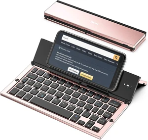 Folding Bluetooth Keyboard, Wireless Foldable Keyboard with Portable Pocket Size, Aluminum Alloy Housing, Carrying Pouch, for iPad, iPhone, and More Tablets, and Smartphones(Gold) Rosegold Folding Bluetooth Keyboard, Wireless Foldable Keyboard with Portable Pocket Size, Aluminum Alloy Housing, Carrying Pouch, for iPad, iPhone, and More Tablets, and Smartphones(Gold) Rosegold