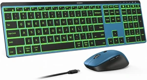 COE64-3 Pro Wireless Bluetooth Keyboard Mouse Combo, 7-Color Backlit | USB/Bluetooth multi-device switching, quiet clicks, a rechargeable, slim full-size set for Windows, Mac, iPad, Black Gray COE64-3 Pro Wireless Bluetooth Keyboard Mouse Combo, 7-Color Backlit | USB/Bluetooth multi-device switching, quiet clicks, a rechargeable, slim full-size set for Windows, Mac, iPad, Black Gray