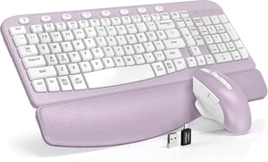 Wireless Keyboard and Mouse Combo with Ergonomic Wave Key | Leather Soft Palm Rest, 2.4G Full Size, 6-Button Mouse, 4-Level DPI, USB-A/C, MA12 Set for PC, Laptop, Windows, macOS (White Purple Wireless Keyboard and Mouse Combo with Ergonomic Wave Key | Leather Soft Palm Rest, 2.4G Full Size, 6-Button Mouse, 4-Level DPI, USB-A/C, MA12 Set for PC, Laptop, Windows, macOS (White Purple
