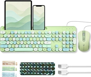 Wired Keyboard and Mouse Combo with Phone/Tablet Holder - Full-Sized 109 Keys Pastel Keyboard and Adjustable DPI, Backlit Keyboard and Mouse for PC, Windows, MAC, Desktop, Laptop - Brown Light Green Wired Keyboard and Mouse Combo with Phone/Tablet Holder - Full-Sized 109 Keys Pastel Keyboard and Adjustable DPI, Backlit Keyboard and Mouse for PC, Windows, MAC, Desktop, Laptop - Brown Light Green