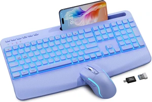 Wireless Backlit Keyboard and Mouse Combo, Rechargeable Quiet | 4000mAh Battery, Laptop-Style Scissor Keys, Full Size Layout, Wrist Rest, Phone Holder, USB-C Adapter, PC Mac Compatible Purple Wireless Backlit Keyboard and Mouse Combo, Rechargeable Quiet | 4000mAh Battery, Laptop-Style Scissor Keys, Full Size Layout, Wrist Rest, Phone Holder, USB-C Adapter, PC Mac Compatible Purple
