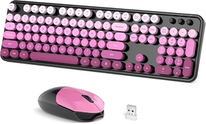 Wireless Keyboard Mouse Combo, Retro Typewriter Full-Size Keyboard with Round Keycaps, 2 in 1 USB Connected Mouse for Windows PC, Laptop, Computer, Desktop, Home and Office Use Black Pink Wireless Keyboard Mouse Combo, Retro Typewriter Full-Size Keyboard with Round Keycaps, 2 in 1 USB Connected Mouse for Windows PC, Laptop, Computer, Desktop, Home and Office Use Black Pink