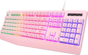 Keyboard Wired, 7-Color Backlit, 104 Keys Quiet Light Up, Wrist Rest | Rainbow LED Backlit, Wrist Rest, Whisper Silent, Anti-ghosting Multimedia Keys, Waterproof USB Wired Keyboard for PC Mac Xbox Keyboard Wired, 7-Color Backlit, 104 Keys Quiet Light Up, Wrist Rest | Rainbow LED Backlit, Wrist Rest, Whisper Silent, Anti-ghosting Multimedia Keys, Waterproof USB Wired Keyboard for PC Mac Xbox