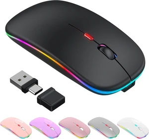 LED Bluetooth Wireless Mouse for MacBook Air Mac Pro Laptop iPadRose Gold | Rechargeable Silent Light-Up Optical Mouse with Jiggler Dual Mode BT5.2 & USB-A/USB-C for Students Kids Girls Boys Black LED Bluetooth Wireless Mouse for MacBook Air Mac Pro Laptop iPadRose Gold | Rechargeable Silent Light-Up Optical Mouse with Jiggler Dual Mode BT5.2 & USB-A/USB-C for Students Kids Girls Boys Black