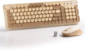 Wireless Keyboard and Mouse Combo (Pink) | Full-Size 2.4G Set with Number Pad, Long Battery Life, Plug Play for Office and Student Use Milk Tea Wireless Keyboard and Mouse Combo (Pink) | Full-Size 2.4G Set with Number Pad, Long Battery Life, Plug Play for Office and Student Use Milk Tea