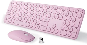 Wireless Keyboard and Mouse Combo (Pink) | Retro Round Typewriter Keys, 2.4G Silent Connection, Ergonomic Aesthetic Desk Set for Home Office, Laptop, PC, Mac Wireless Keyboard and Mouse Combo (Pink) | Retro Round Typewriter Keys, 2.4G Silent Connection, Ergonomic Aesthetic Desk Set for Home Office, Laptop, PC, Mac