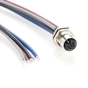 M12 L-Code 5 Pin Female Panel Mount Power Receptacle Cable (0.15M/0.5FT)
