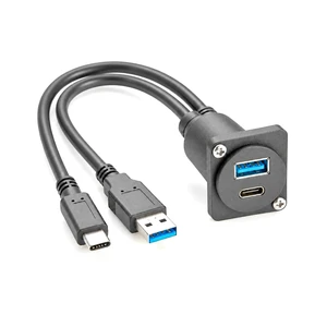 Dual USB 3.0 A & USB 3.1 C Male to Female Panel Mount Extension Cable (1FT) Dual USB 3.0 A & USB 3.1 C Male to Female Panel Mount Extension Cable (1FT)
