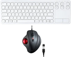 SANWA TB128BK Wired Trackball Mouse + 066W Bluetooth Keyboard with Touchpad Set, Silent Click Roller Ball Mice, Multi Device Trackpad Keyboard, Compatible with Mac, Laptop, Computer, Windows, macOS SANWA TB128BK Wired Trackball Mouse + 066W Bluetooth Keyboard with Touchpad Set, Silent Click Roller Ball Mice, Multi Device Trackpad Keyboard, Compatible with Mac, Laptop, Computer, Windows, macOS