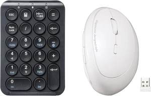 SANWA ERG17W 2.4G Wireless Ergonomic Mouse + Bluetooth Numeric Keypad, 800-1600 DPI, Vertical Mouse for Small-Medium Hands, Portable Ten Key Number Pad, Compatible with Mac, Windows, Laptop, PC SANWA ERG17W 2.4G Wireless Ergonomic Mouse + Bluetooth Numeric Keypad, 800-1600 DPI, Vertical Mouse for Small-Medium Hands, Portable Ten Key Number Pad, Compatible with Mac, Windows, Laptop, PC