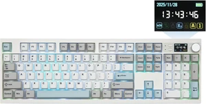 EPOMAKER QK108 Full Size Mechanical Keyboard with Screen & Knob, 8000mAh QMK/VIA, Creamy&Thocky, Gasket, RGB Backlit, Mac Keycap, Wireless Gaming Keyboard (White Cyan, Wisteria Linear Switch) EPOMAKER QK108 Full Size Mechanical Keyboard with Screen & Knob, 8000mAh QMK/VIA, Creamy&Thocky, Gasket, RGB Backlit, Mac Keycap, Wireless Gaming Keyboard (White Cyan, Wisteria Linear Switch)