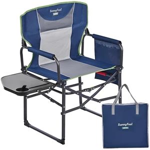 Oversized Camping Chair Portable Directors Chairs with Side Table | Heavy Duty Folding Lawn Chair for Adults 300LBS with Compact Size, Breathable Mesh, Pocket & Carry Bag for Outdoor, Lawn, RV Oversized Camping Chair Portable Directors Chairs with Side Table | Heavy Duty Folding Lawn Chair for Adults 300LBS with Compact Size, Breathable Mesh, Pocket & Carry Bag for Outdoor, Lawn, RV