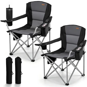 Oversized Camping Folding Chair, Portable Heavy Duty Outdoor Quad Lumbar Back Padded with Side Pockets, Cup Holder and Cooler Bag for Beach, Lawn, Picnic, Fishing, Backpacking, 2 Pack Oversized Camping Folding Chair, Portable Heavy Duty Outdoor Quad Lumbar Back Padded with Side Pockets, Cup Holder and Cooler Bag for Beach, Lawn, Picnic, Fishing, Backpacking, 2 Pack