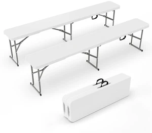 6 feet Folding Bench,Portable Outdoor Bench for Picnic Party Camping | Foldable Bench with Handle, Lightweight, HDPE Tabletop - BBQs, Sporting Events, and Temporary Seating (2, White, 6ft) 6 feet Folding Bench,Portable Outdoor Bench for Picnic Party Camping | Foldable Bench with Handle, Lightweight, HDPE Tabletop - BBQs, Sporting Events, and Temporary Seating (2, White, 6ft)