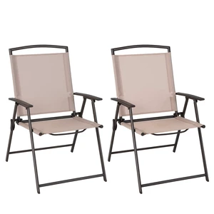 Set of 2 Patio Folding Chairs - Outdoor Sling Chairs with Armrests and Rustproof Steel Frame, Patio Dining Chairs with Breathable Fabric for Garden, Backyard Poolside Indoors, No Assembly Set of 2 Patio Folding Chairs - Outdoor Sling Chairs with Armrests and Rustproof Steel Frame, Patio Dining Chairs with Breathable Fabric for Garden, Backyard Poolside Indoors, No Assembly