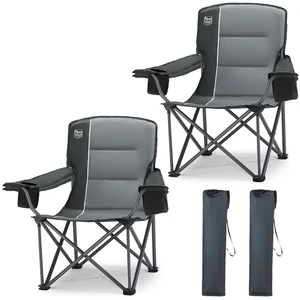 2 Pack Oversized Folding Camping Chair for Adults | Support 550 LBS Heavy Duty Chairs with Cup Holder Side Pocket for Camping, Lawn, Picnic(Grey) 2 Pack Oversized Folding Camping Chair for Adults | Support 550 LBS Heavy Duty Chairs with Cup Holder Side Pocket for Camping, Lawn, Picnic(Grey)