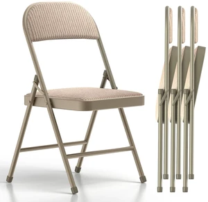 4 Pack Folding Chairs, Fabric Dining Chair Set with Padded Cushion and Back, Indoor Outdoo Seat for Home Office Events Wedding Party (Oatmeal Strip Fabric Seating) 4 Pack Folding Chairs, Fabric Dining Chair Set with Padded Cushion and Back, Indoor Outdoo Seat for Home Office Events Wedding Party (Oatmeal Strip Fabric Seating)