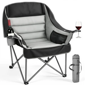 Oversized Camping Chairs, Heavy Duty Portable Folding Camp Chairs | with Dual Cup Holders, Wine Glass Holders, Carry Bag for Outdoor, Fishing, Black & Gray, 1 Pack Oversized Camping Chairs, Heavy Duty Portable Folding Camp Chairs | with Dual Cup Holders, Wine Glass Holders, Carry Bag for Outdoor, Fishing, Black & Gray, 1 Pack