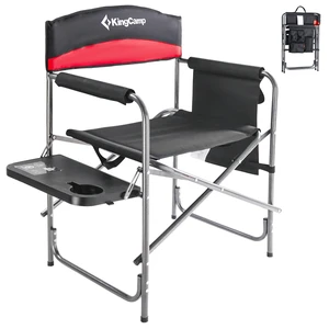 Heavy Duty Camping Director Chair, Folding with Side Table & Storage, Red Heavy Duty Camping Director Chair, Folding with Side Table & Storage, Red