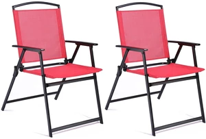 Outdoor Folding Patio Dining Sling Chairs Set of 2 with Armrest Black Foldable Portable Patio Chairs for Lawn Garden Balcony Living Room Furniture(Red) Outdoor Folding Patio Dining Sling Chairs Set of 2 with Armrest Black Foldable Portable Patio Chairs for Lawn Garden Balcony Living Room Furniture(Red)