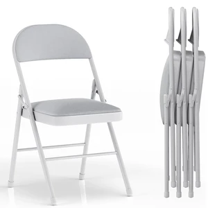 Folding Chairs Set for Office, Indoor Outdoor, Neutral Grey | 4 Pack, Comfortable Padded Seat & Backrest with Steel Frame Folding Chairs Set for Office, Indoor Outdoor, Neutral Grey | 4 Pack, Comfortable Padded Seat & Backrest with Steel Frame