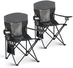 Oversized XL Camping Chair 2-Pack with Mesh Back, Black | Ventilated Design, Practical Cup Holder & Side Pocket, Stable Steel Construction, Lightweight Folding Design for Outdoor Oversized XL Camping Chair 2-Pack with Mesh Back, Black | Ventilated Design, Practical Cup Holder & Side Pocket, Stable Steel Construction, Lightweight Folding Design for Outdoor