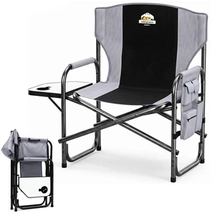 Oversized Folding Camping Chairs for Lawn, Sport, 600-lb Capacity | 28" Wide Folding Director Chair for Outdoor with Side Table, Cup Holder, Storage Pocket and Heavy-Duty Steel Frame, Black Oversized Folding Camping Chairs for Lawn, Sport, 600-lb Capacity | 28" Wide Folding Director Chair for Outdoor with Side Table, Cup Holder, Storage Pocket and Heavy-Duty Steel Frame, Black