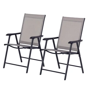 Set of 2 Patio Folding Chairs Armrests Gray | Stackable Outdoor Sling Patio Dining Chairs, for Lawn Camping Dining Beach, Metal Frame, No Assembly Set of 2 Patio Folding Chairs Armrests Gray | Stackable Outdoor Sling Patio Dining Chairs, for Lawn Camping Dining Beach, Metal Frame, No Assembly