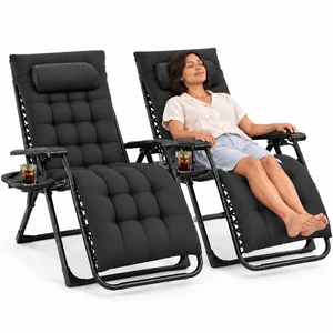 Zero Gravity Chairs Set of 2, Lounge Chair Outdoor with Cup Holder | Folding Reclining, Removable Cushion Trays, Beach Camping Patio, Indoor Outside, Black Zero Gravity Chairs Set of 2, Lounge Chair Outdoor with Cup Holder | Folding Reclining, Removable Cushion Trays, Beach Camping Patio, Indoor Outside, Black
