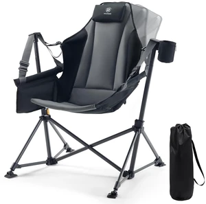 Padded Oversized Hammock Camping Chair, Compact Heavy Duty Swing Chair with Multi-Storage Pockets, Portable Folding Rocking Camping Chair, Support Up to 400lbs, Black Padded Oversized Hammock Camping Chair, Compact Heavy Duty Swing Chair with Multi-Storage Pockets, Portable Folding Rocking Camping Chair, Support Up to 400lbs, Black