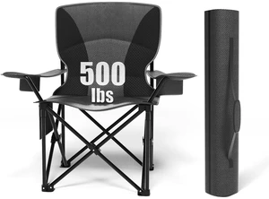Heavy Duty Folding Chair 500LB Capacity, Oversized Camping Chairs with Cup Holder, Cooler Bag & Storage Pouch, Double-Layer Fabric, Outdoor Chairs for Sports, Lawn Chairs(1, Black Grey, Oversized) Heavy Duty Folding Chair 500LB Capacity, Oversized Camping Chairs with Cup Holder, Cooler Bag & Storage Pouch, Double-Layer Fabric, Outdoor Chairs for Sports, Lawn Chairs(1, Black Grey, Oversized)