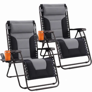 Padded Zero Gravity Chairs Set of 2, Oversized Lounge Chairs | Folding Outdoor Beach Reclining Camping Patio Recliner Chair with Adjustable Pillow and Trays for Poolside Lawn, Matte Grey Padded Zero Gravity Chairs Set of 2, Oversized Lounge Chairs | Folding Outdoor Beach Reclining Camping Patio Recliner Chair with Adjustable Pillow and Trays for Poolside Lawn, Matte Grey