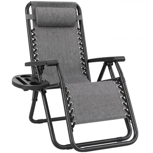 Zero Gravity Chair w/Headrest, Cup Holder Side Tray, Foldable Lounge Chair with Reclining Positions for Patios Decks Porches - Gray Zero Gravity Chair w/Headrest, Cup Holder Side Tray, Foldable Lounge Chair with Reclining Positions for Patios Decks Porches - Gray