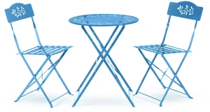 3-Piece Bistro Set with Folding Table and 2 Chairs, Durable Steel Indoor/Outdoor Patio Furniture, Compact Seating, Blue 3-Piece Bistro Set with Folding Table and 2 Chairs, Durable Steel Indoor/Outdoor Patio Furniture, Compact Seating, Blue