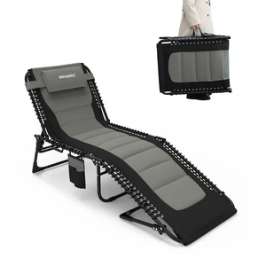 Outdoor Folding Lounge Chair Padded for Adults 264Ibs Patio Chaise Lounge Chair for Outside 5-Position Adjustable Reclining Beach Chair with Pillow Pocket Outdoor Folding Lounge Chair Padded for Adults 264Ibs Patio Chaise Lounge Chair for Outside 5-Position Adjustable Reclining Beach Chair with Pillow Pocket