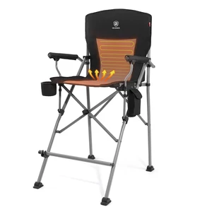 Heated Tall Director Chair 31" Foldable with Carry Bag Black | Portable Camp Chair Sports with Cup Holder Mesh Pockets and Footrest, Heavy Duty Heated Tall Director Chair 31" Foldable with Carry Bag Black | Portable Camp Chair Sports with Cup Holder Mesh Pockets and Footrest, Heavy Duty