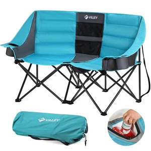Double Camping Chair w/Cooler Bag, Extra Wide Loveseat, Heavy Duty Padded Camping Couch, Portable Folding Chair w/Carry Bag Steel Frame Cup Holders for Camp Lawn Picnic Sports, Support 600LBS Double Camping Chair w/Cooler Bag, Extra Wide Loveseat, Heavy Duty Padded Camping Couch, Portable Folding Chair w/Carry Bag Steel Frame Cup Holders for Camp Lawn Picnic Sports, Support 600LBS